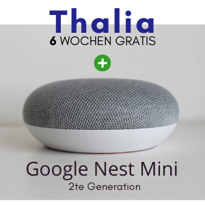 Thalia Hörbuch Abo 6 Wochen gratis testen - beim Kauf eines Google Nest Mini.